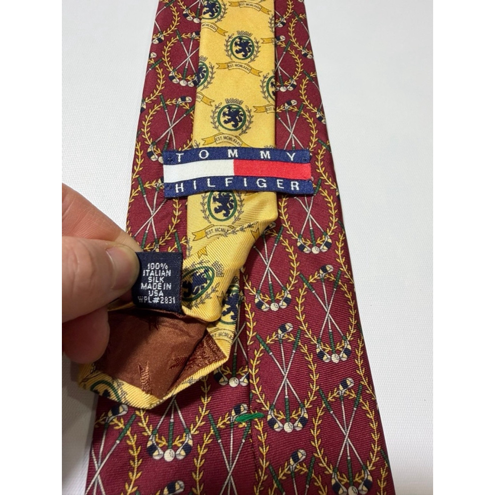 Tommy Hilfiger Silk Tie Burgundy Golf Club Crest Pattern Italian Silk - Picture 5 of 5